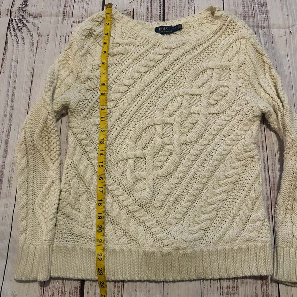 Polo Ralph Lauren Cream Chunky Mixed Cable Knit Preppy Fisherman Sweater-S - Picture 4 of 6